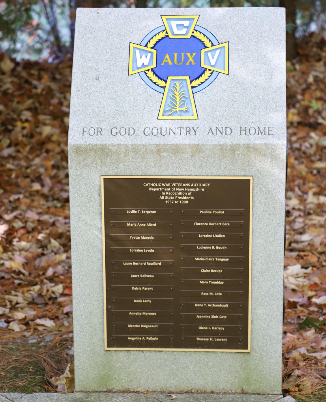 NH Catholic War Veterans Past Women Presidents Monument Dedication